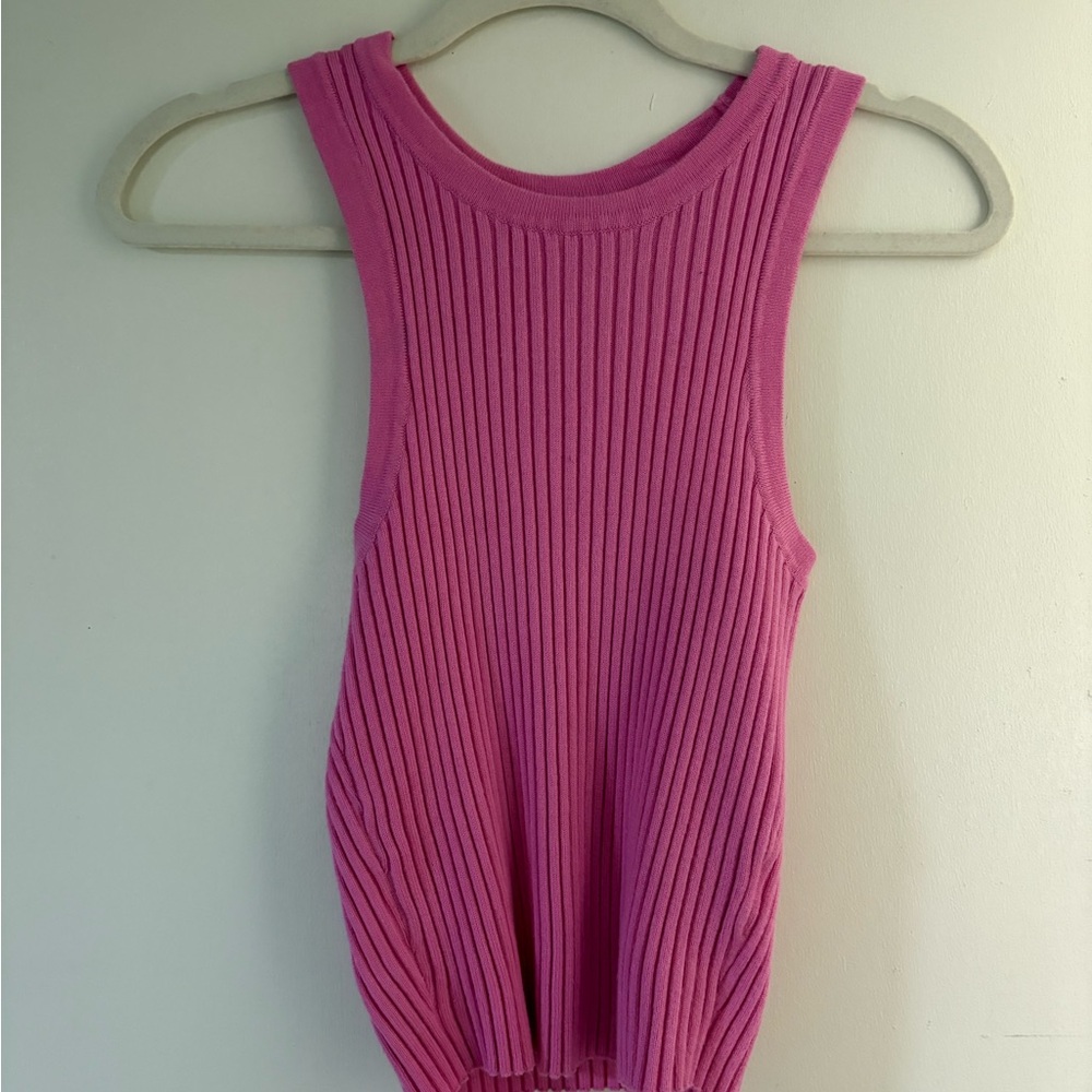 Pink Sleeveless Ribbed Top